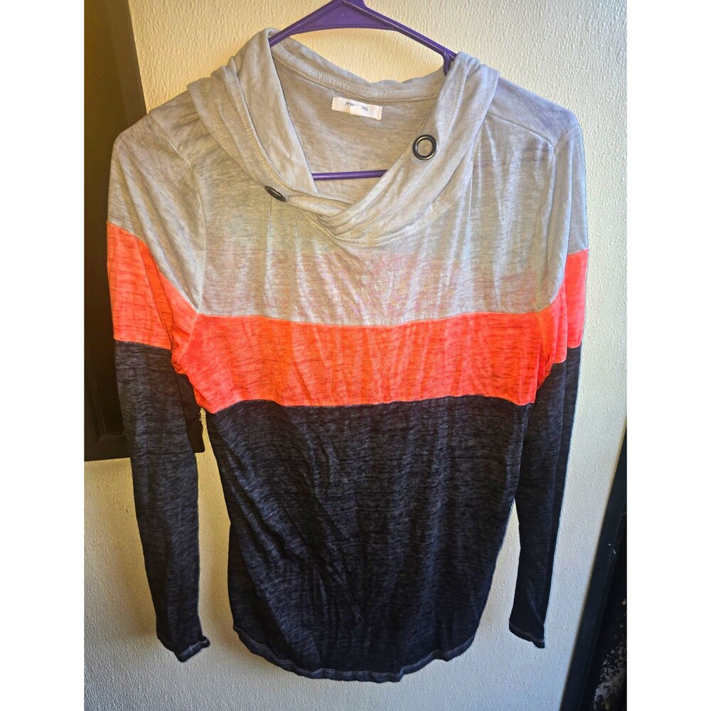 Maurices Womens Hooded Pullover Hoodie Knit Striped Colorblock Gray M